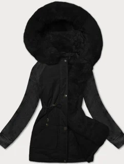 Čierna dámska bunda s džínsovými rukávmi Way Mode (WD202301)