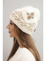 Dámska zimná čiapka z vlny a s farebným vzorom K478 ecru