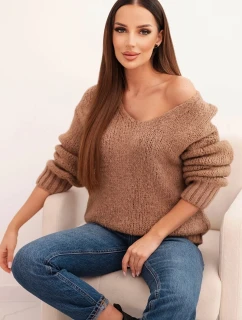 Dámský svetr s příměsí vlny s výstřihem do V camelový