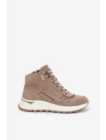 Dámské sportovní kotníkové boty na platformě z přírodního semiše model 21713308 béžové - Zazoo