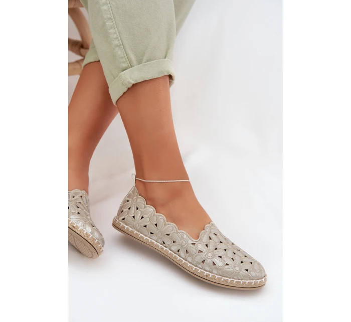 Dámské nazouvací baleríny s květinami zlaté model 22026526 - EVENTO