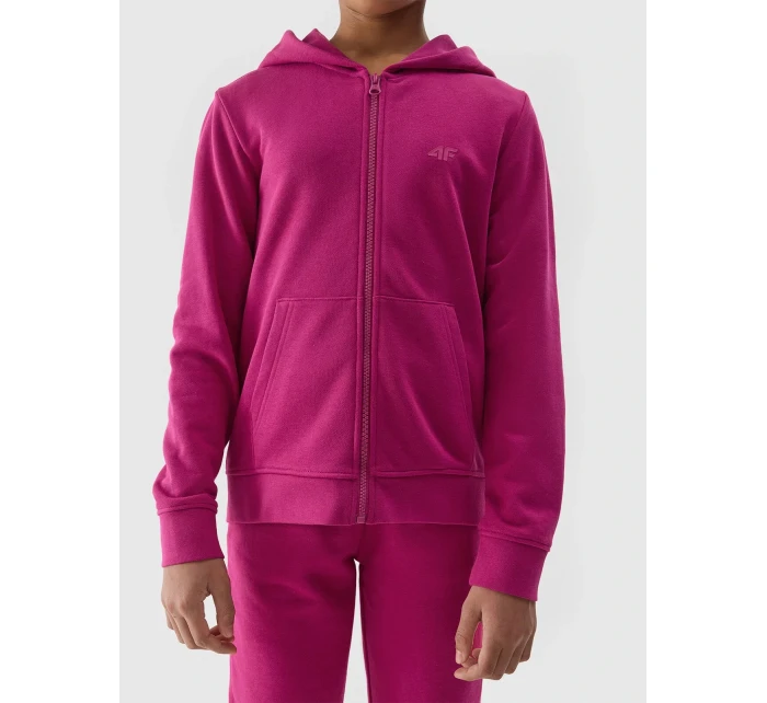 Dívčí tepláková rozepínací mikina s kapucí 4F - růžová Dívčí tepláková rozepínací mikina s kapucí 4F - růžová