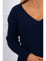 Pletený sveter s výstrihom do V tmavomodrý