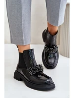 Kožené Lakované Botky S Dekorací Nazouvací Zateplené Černé model 21675534 - EVENTO