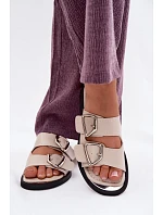 Kožené dámské pantofle s řemínky Vinceza 62304 Béžové