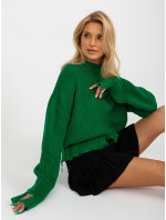 Zelený voľný asymetrický sveter s dierami RUE PARIS