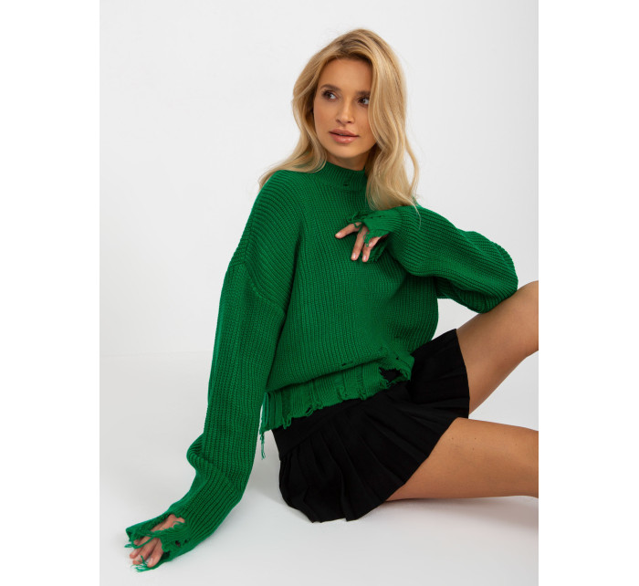 Zelený voľný asymetrický sveter s dierami RUE PARIS