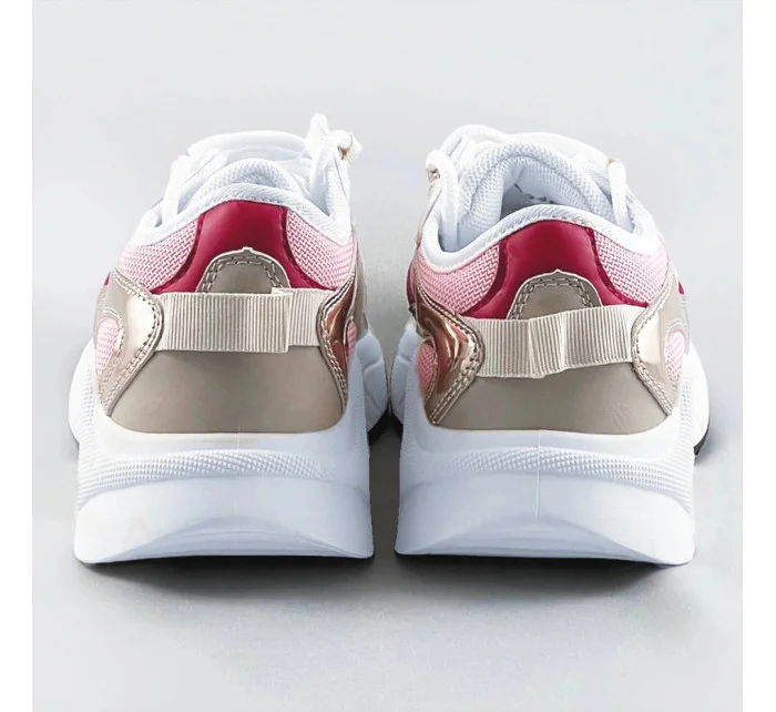 Růžové šněrovací sneakersy s barevnými vsadkami (6346)