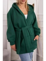 Zateplená bunda s vázáním v pase tmavě zelená