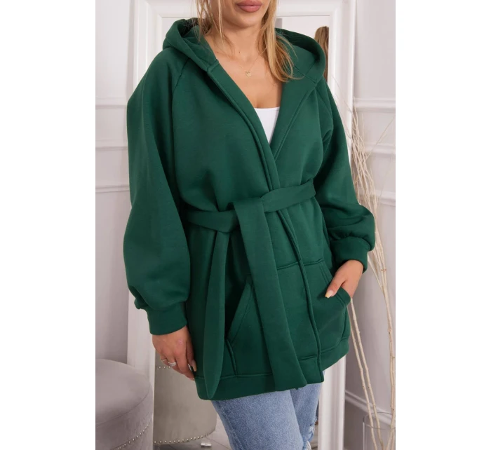 Zateplená bunda s vázáním v pase tmavě zelená