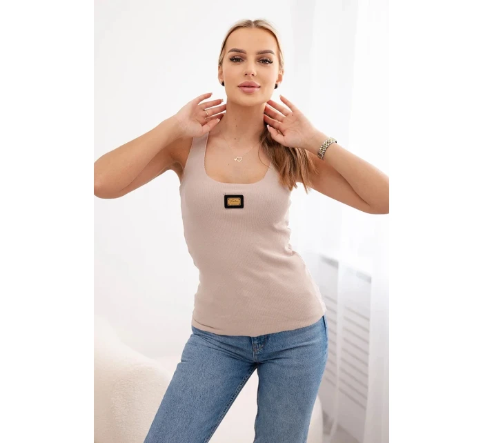 Žebrovaná halenka s třpytkami béžová Žebrovaná halenka s třpytkami béžová