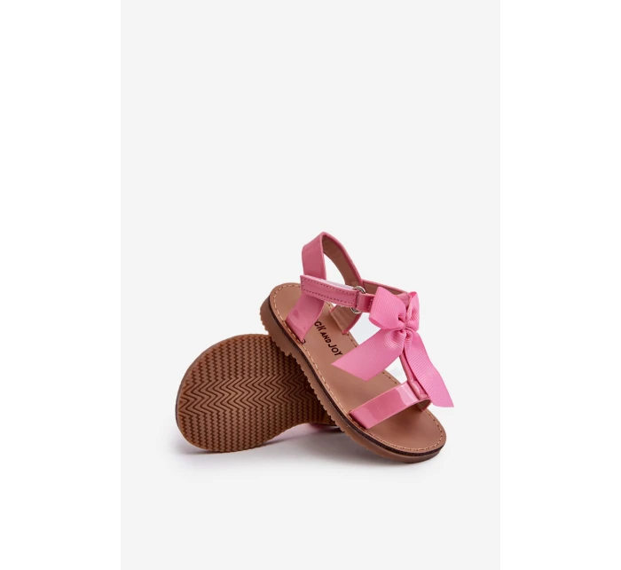 Lakierowane Sandałki Dziecięce Z Kokardką Na Rzep Różowe Joratia Lakierowane Sandałki Dziecięce Z Kokardką Na Rzep Różowe Joratia