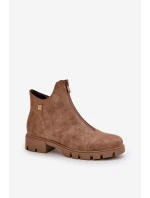 Ocieplane Botki Damskie Z Przetarciami Eko Skórzane Brązowo-Złote Verietta