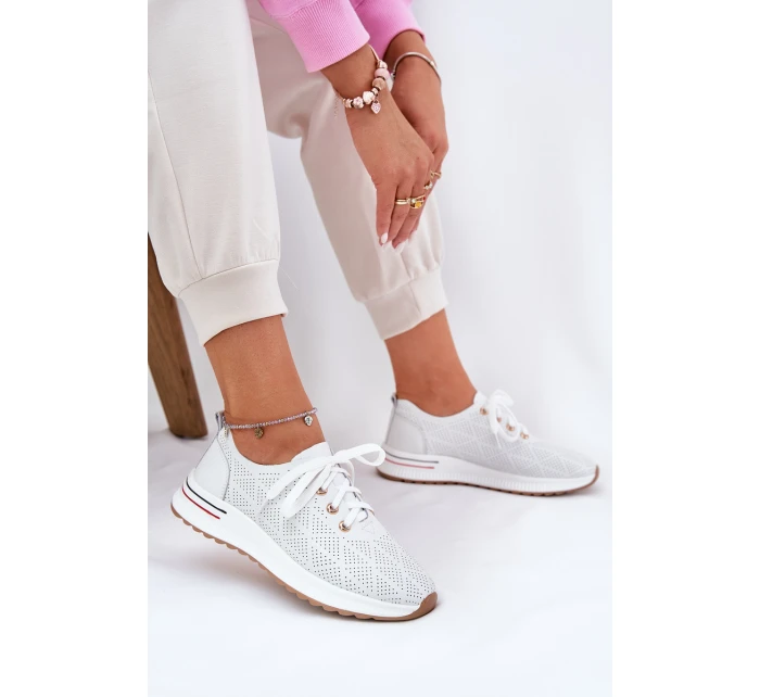Skórzane Lekkie Półbuty Damskie Artiker 54C1758 Białe