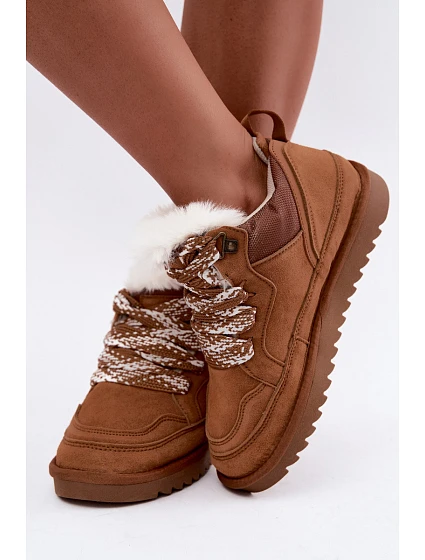 Kožené semišové sněhule s kožešinou model 22539510 Camel - VINCEZA Kožené semišové sněhule s kožešinou model 22539510 Camel - VINCEZA