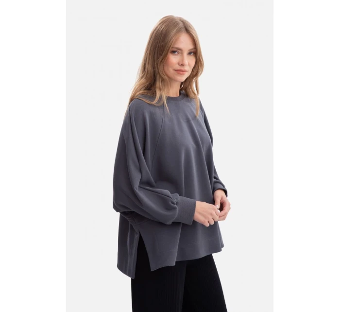 B306 Pletená mikina uvoľneného strihu - oceľová