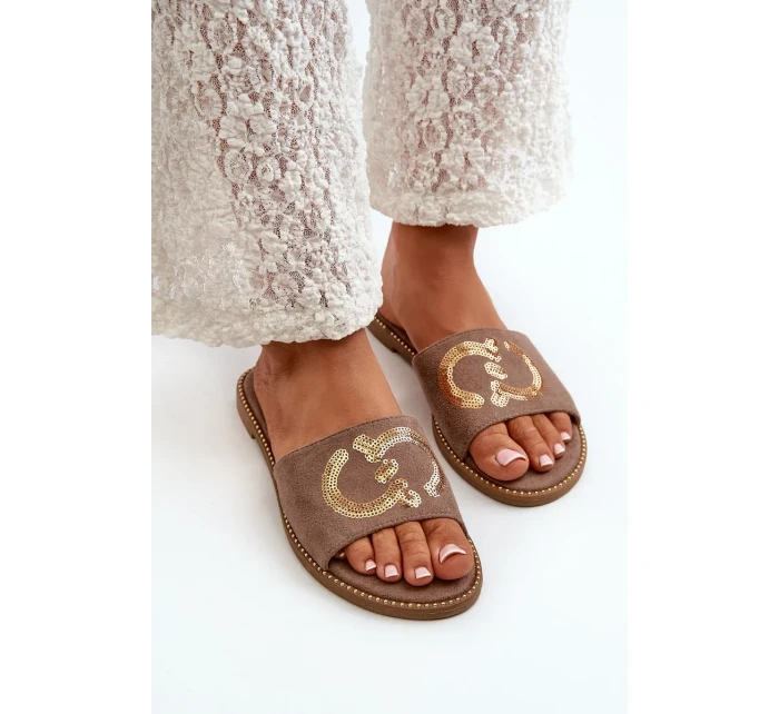 Dámske ploché papuče s flitrami S.Barski Brown