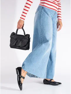 Originálne čierne baleríny pre ženy bez podpätku