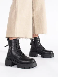 Dámske čierne členkové topánky na platforme