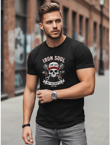 Pánske bavlnené tričko s potlačou auta čierne FashionStreet NX0142R