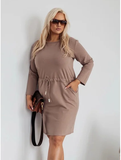 Dámské bavlněné šaty v barvě cappuccino se šňůrkou model 20070243 - Moon
