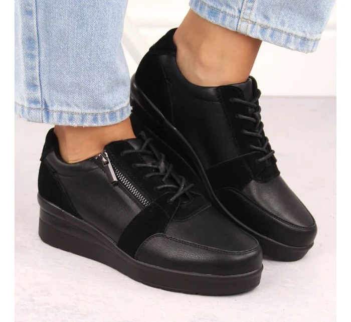 Černé dámské kožené tenisky na podpatku Sergio model 21904571 - LEONE