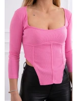 Halenka s žebrovaným výstřihem světle růžová Halenka s žebrovaným výstřihem světle růžová