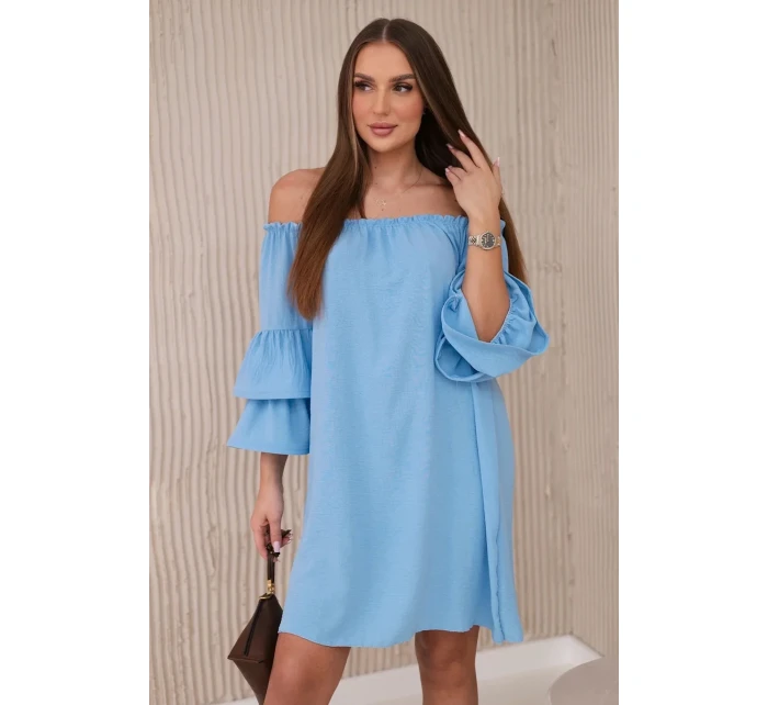 Španielske šaty s volánmi na rukáve modré