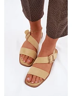 Dámské sandály na ploché podrážce se zlatou přezkou Žluté model 22125656 - Boto