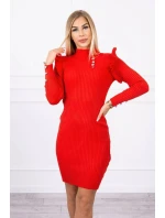 Priliehavé svetrové šaty s gombíkmi červené