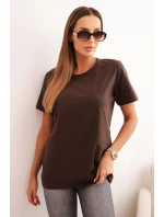 Dámske bavlnené tričko klasického strihu hnedé Dámske bavlnené tričko klasického strihu hnedé
