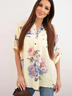 Dámska bavlnená blúzka s kvetinovým vzorom žltá