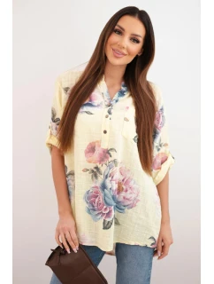 Dámska bavlnená blúzka s kvetinovým vzorom žltá