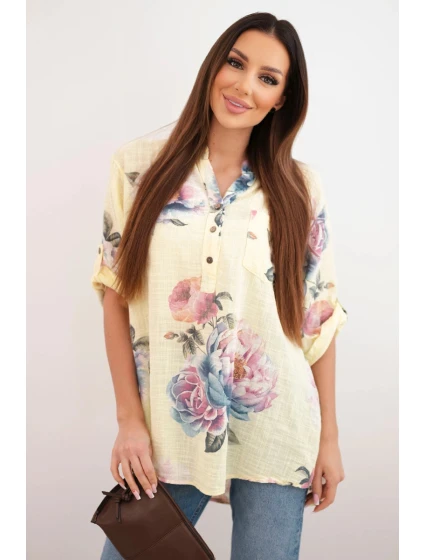 Dámska bavlnená blúzka s kvetinovým vzorom žltá