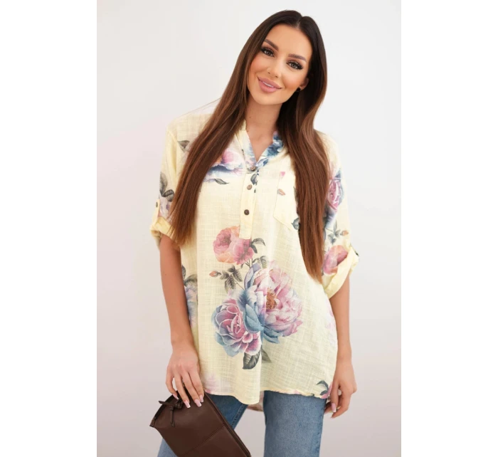 Dámska bavlnená blúzka s kvetinovým vzorom žltá