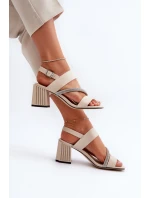 Dámské elegantní sandály na podpatku béžové D&A model 21656019 - S.Barski Dámské elegantní sandály na podpatku béžové D&A model 21656019 - S.Barski