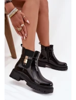 Lakované kotníkové boty s se zlatým detailem černé model 21707431 - Boto