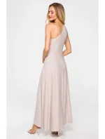 M718 Maxi šaty na jedno rameno - šampanské
