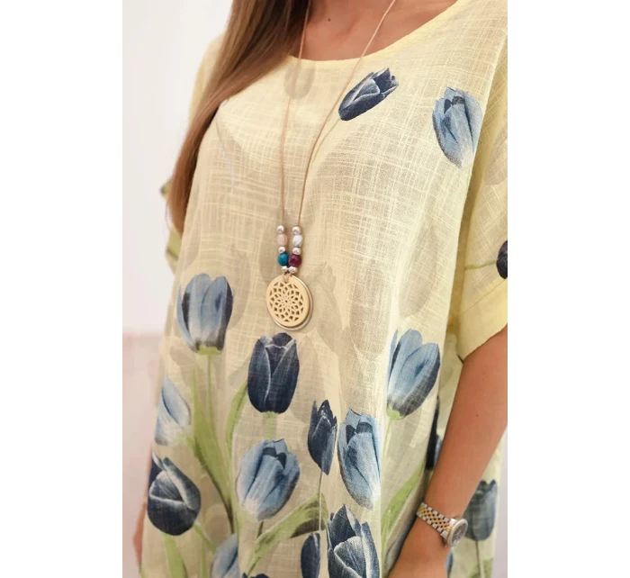 Dámske bavlnené tričko s kvetinovým vzorom žlté Dámske bavlnené tričko s kvetinovým vzorom žlté