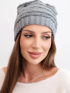 Dámska zimná čiapka s klasickým pruhovaným úpletom K439 sivá