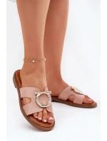 Klapki Damskie Na Płaskim Obcasie Z Ozdobą Vinceza 17381 Beżowe