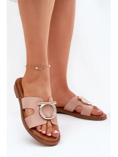 Klapki Damskie Na Płaskim Obcasie Z Ozdobą Vinceza 17381 Beżowe