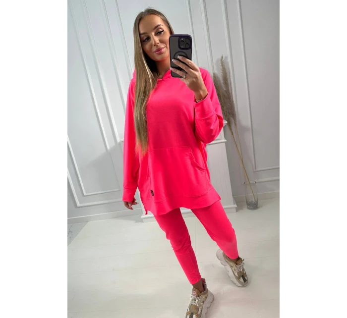 Sada s mikinou s kapucňou ružová neónová