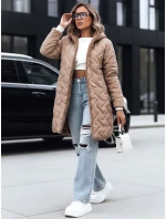 Dámska dlhá prešívaná bunda tmavobéžová FashionStreet TY5438 Dámska dlhá prešívaná bunda tmavobéžová FashionStreet TY5438