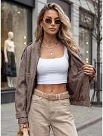 Krótka kurtka damska z stójką taupe model 22341054 - FashionStreet