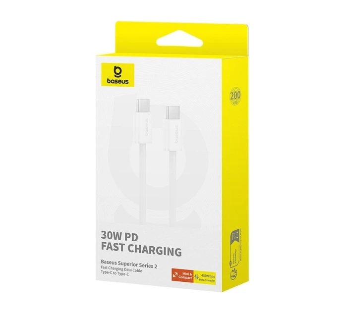Kábel Baseus Superior typu C-Type C 30W 2m (biely)