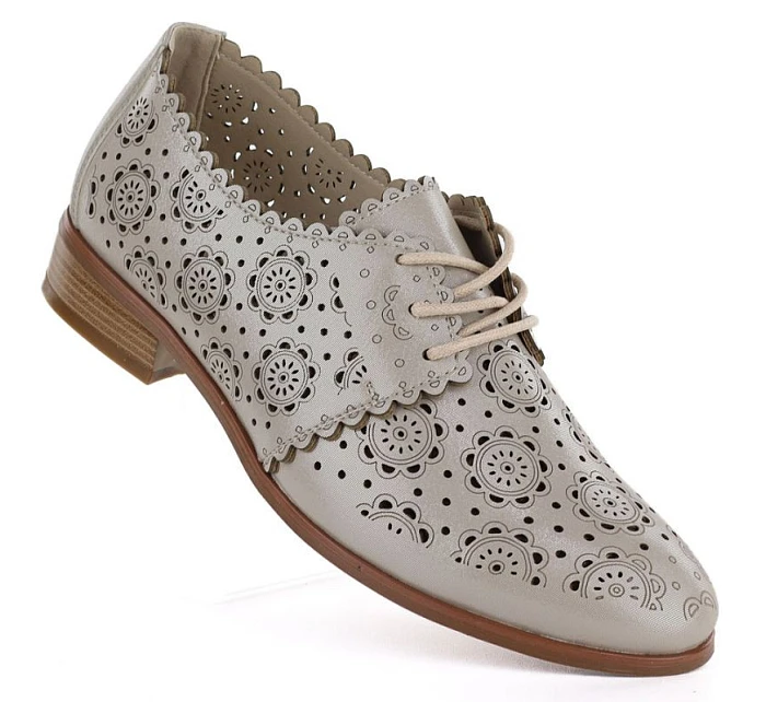 Dámske ažurové topánky oxford zlaté Potocki 12778 Dámske ažurové topánky oxford zlaté Potocki 12778