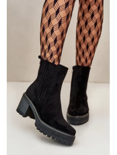 Botki Damskie Na Słupku Z Eko Zamszu Ocieplane Czarne Nevitas