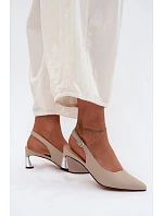 Kožené dámské sandály na podpatku Vinceza 66922 Béžové