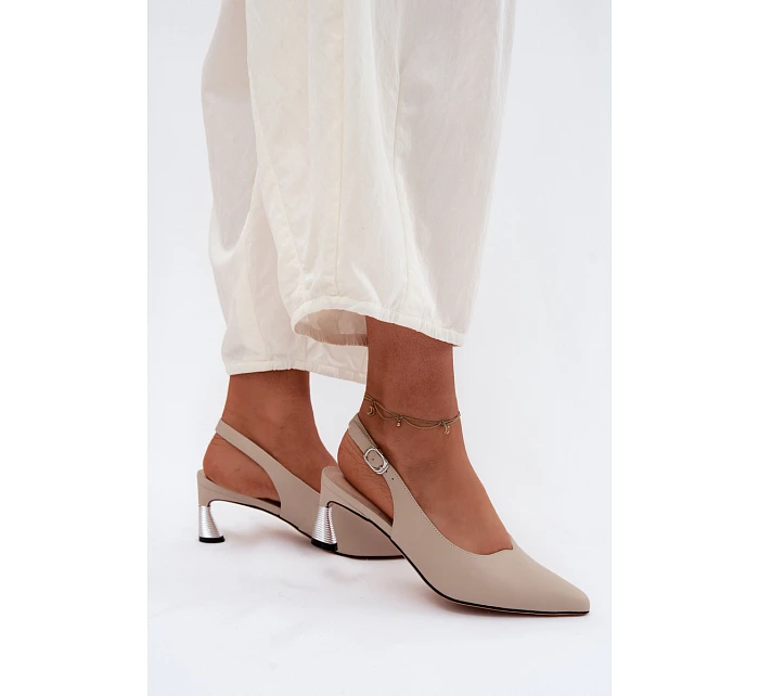 Kožené dámské sandály na podpatku Vinceza 66922 Béžové
